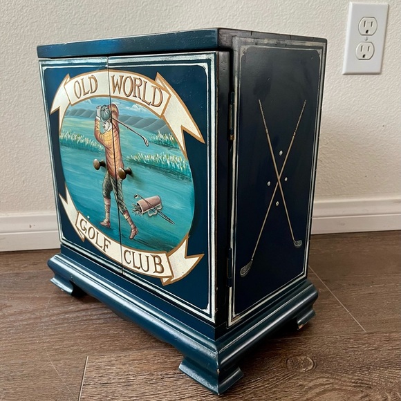 Old World Golf Club wooden 32 CD storage cabinet-green-2 door-13"x12"x7" - Picture 4 of 12